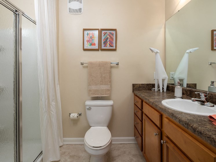 Renovated Bathrooms With Quartz Counters at Abberly Village Apartment Homes by HHHunt, South Carolina
